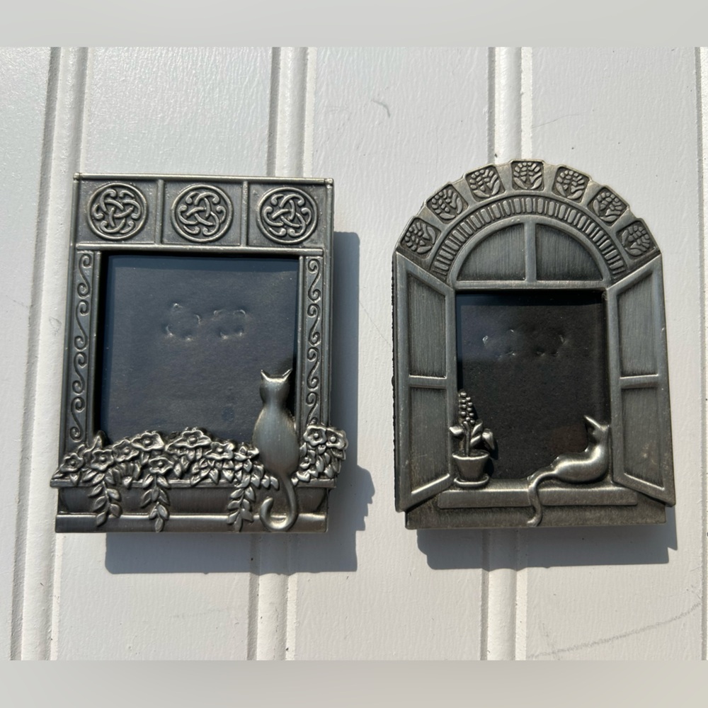 Kitty Frames Decorative Cat Themed Window Silver Picture Mini Lot of Two 3x2